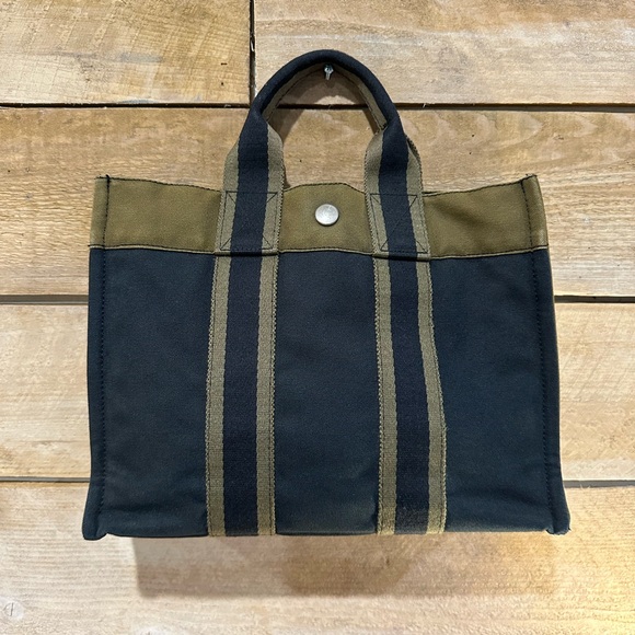 Hermès Fourre Tout PM Canvas Tote Black & OliveMade in France